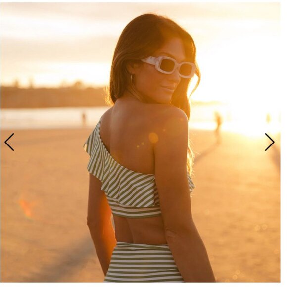 Albion Icon Wave Crop & Ruched High-Waisted Bottoms, Sage Stripe NEW WITH TAGS - Picture 2 of 9